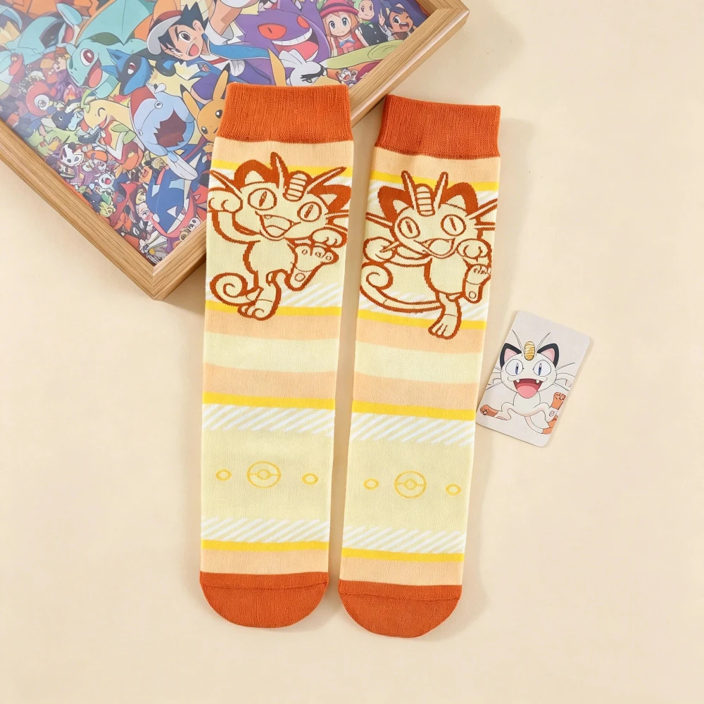 3 Paar Niedliche Pokémon Damensocken mit Anime-Charakter-Druck, Baumwollsocken mit Rundhalsausschnitt für Lässigen und Atmungsaktiven Alltagsgebrauch – Detail 4