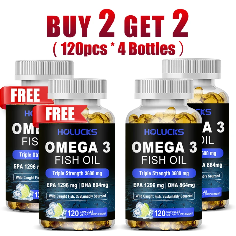 

Buy 2 Get 2 Free! Ultra Pure Omega 3 Fish Oil Capsules with EPA & DHA, Support Heart, Brain, Joints, Skin, Eyes & Immune Health
