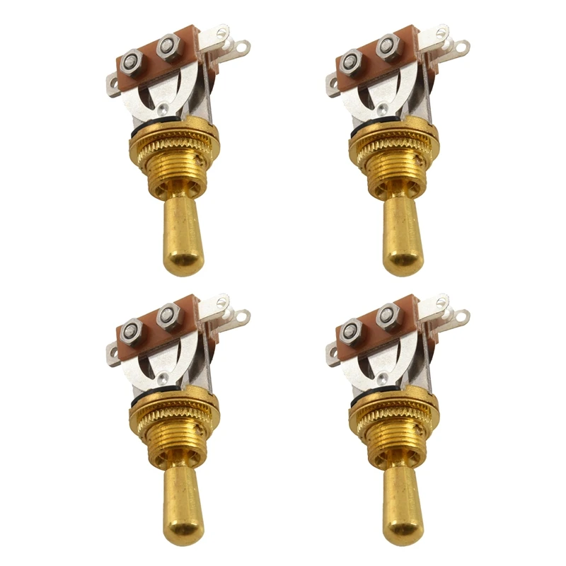 4X Gold Electric Guitar 3 Way Toggle Switch Pickup Selector Switch With Brass Tip Knob