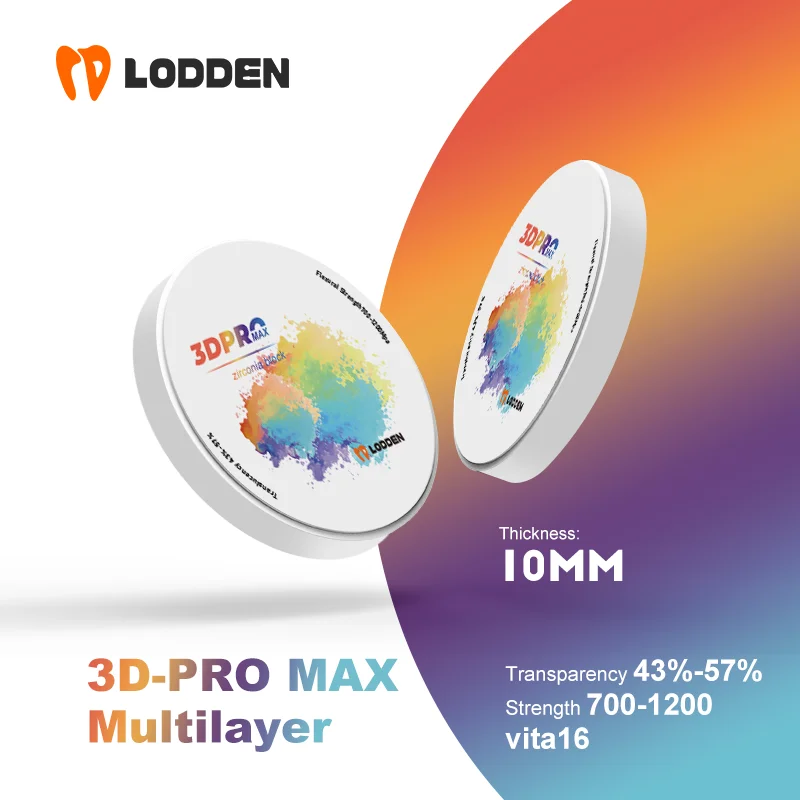 

LODDEN Zirconia Block for Dental Lab 3D Pro Max Multilayer Open System 98x10mm CAD CAM Implant Denture A1 A2 A3 A3.5 Material