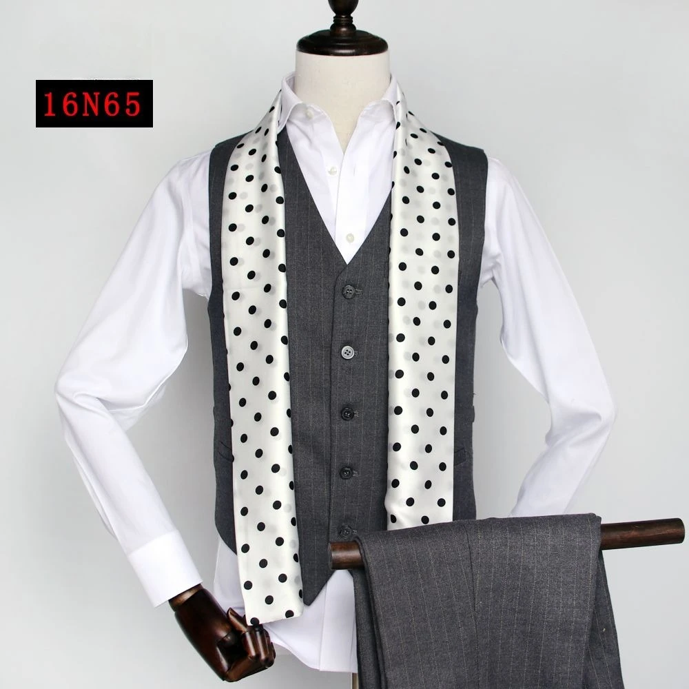 Men's Double-sided Neck Scarf Vintage High-end Shirt Neck Gaiter Long Silk Scarf  Printed Double-layer Scarf Trendy Fashion