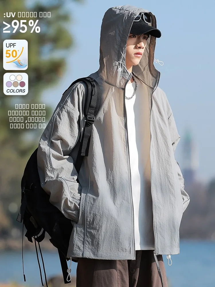

UPF50 Ice Silk Men's Outdoor Jaet Summer 2025 UV Protection Lightweight Qui Dry Sport Coat Loose Fit Zipper Decoration