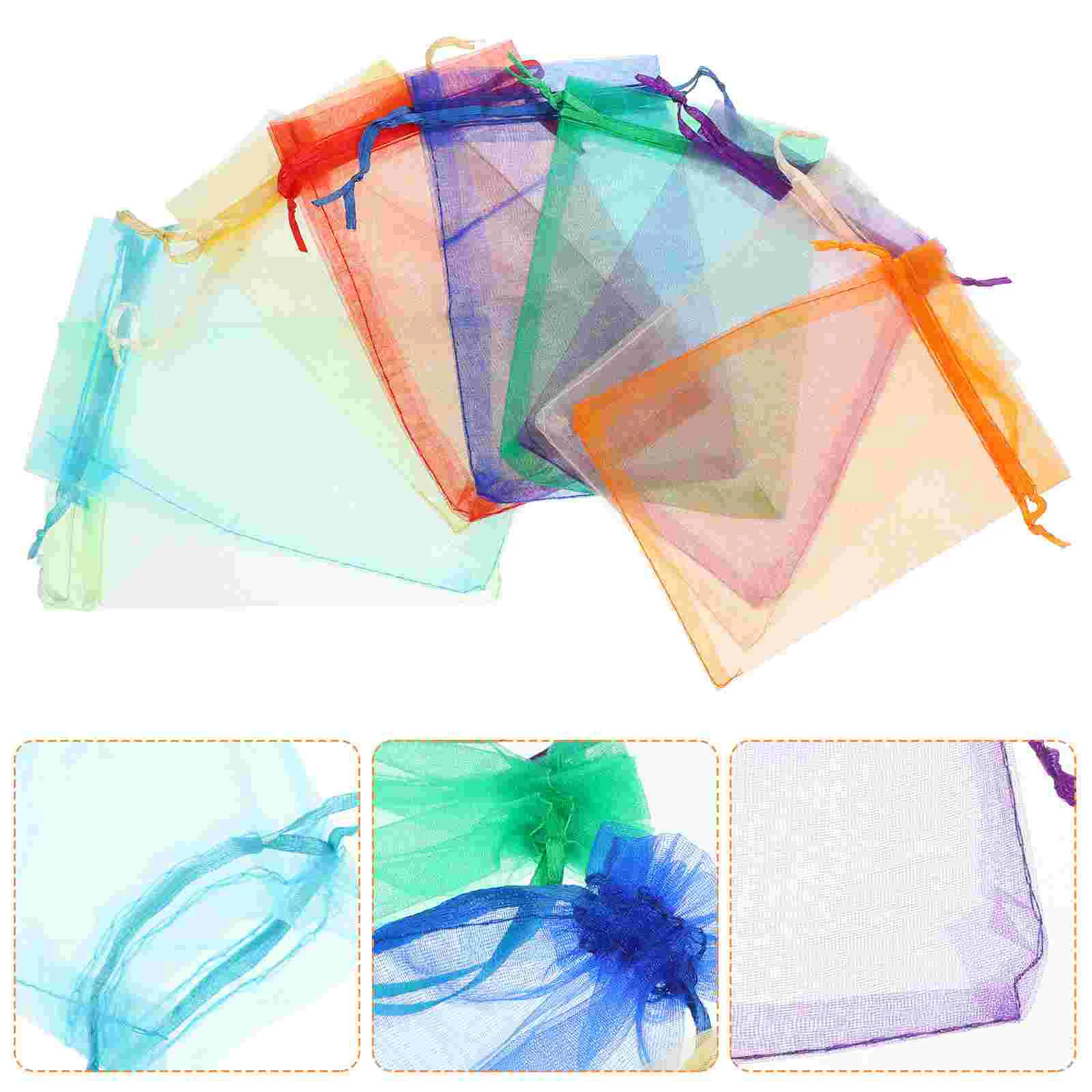 100 Pcs Multicolor Mesh Bag Clear Bags for Gifts Jewelry Organza Rainbow Drawstring