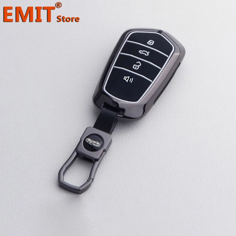 For Geely Livan 7 EV Zinc Alloy Silicone Car Key Case Smart Remote Protection Cover Shell Keychain Ring Holder Fob Accessories