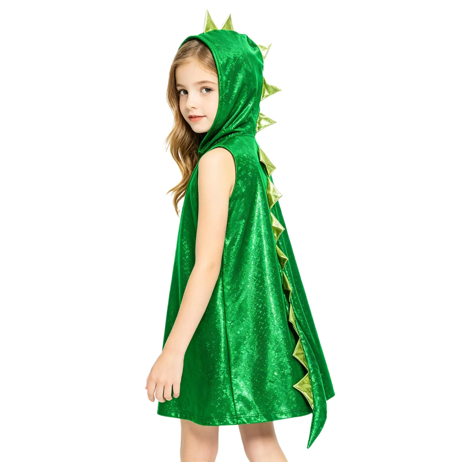 

Kids Girls Dinosaur Roleplay Dress Metallic Gloss Cosplay Costumes Halloween Dress for Birthday Party Princess Dino Theme Outfit