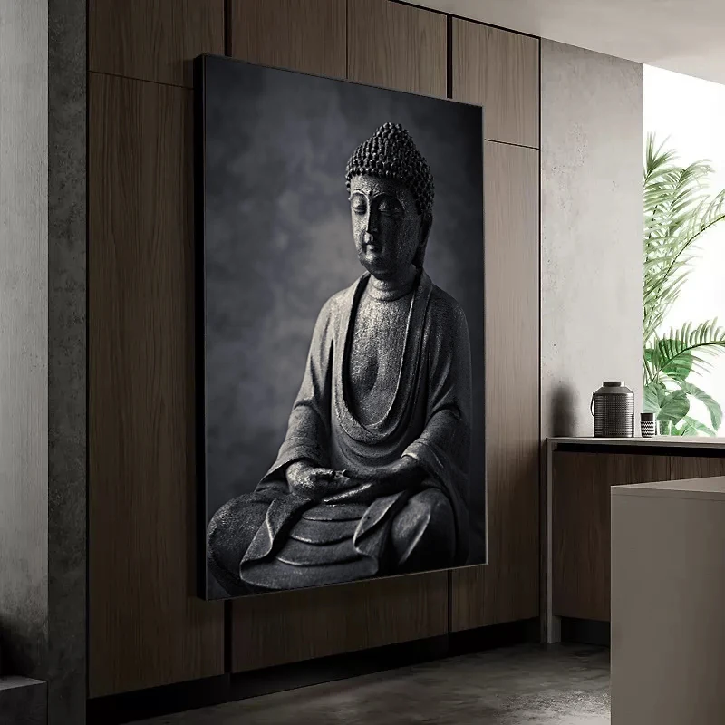 

Black And White Meditating Buddha Zen Religion Poster and Print Canvas Painting Wall Art For Living Room Home Decor Cuadros