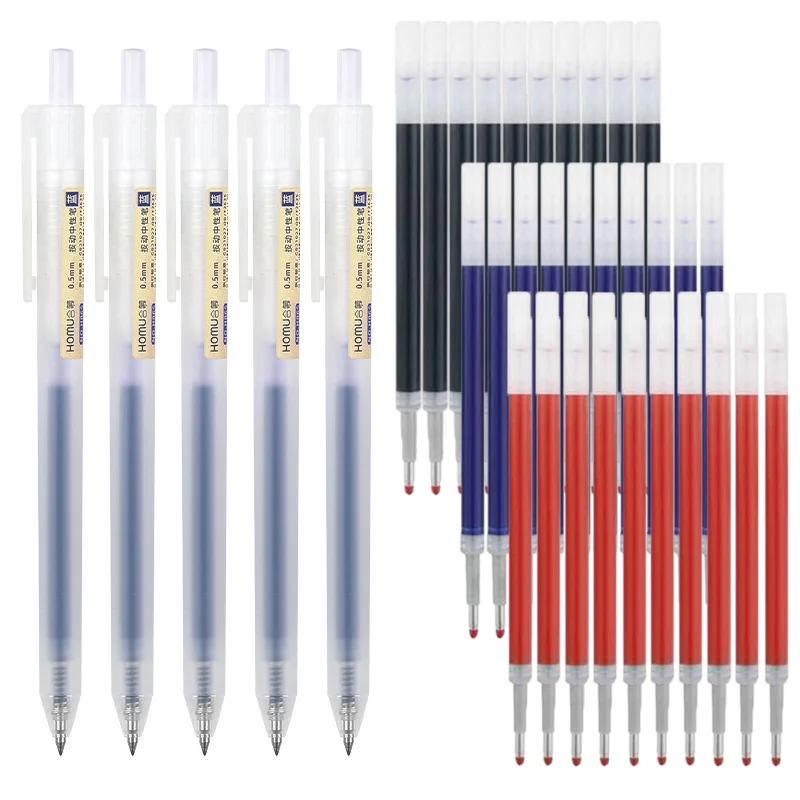 Retractable Gel Pens Press 0.5mm Bullet Point Black/Blue/Red Ink Student Ballpoint Quick Drying Push Examination Office Signing