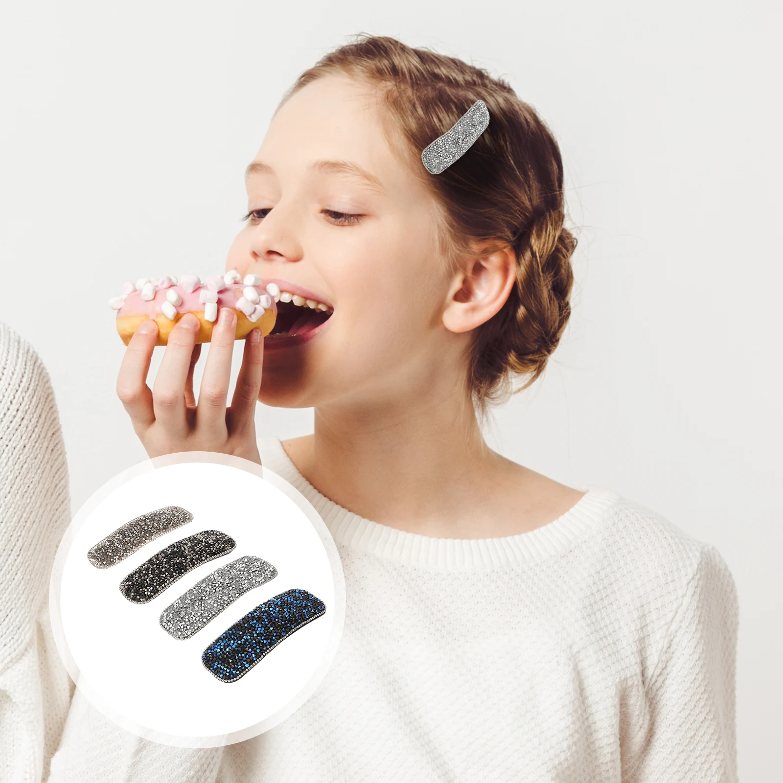 

4Pcs Colorful Square Hair Clips Crystal Metal Snap Barrettes Kids Girls Festival School Hairpins Hair Clips Kids Barrettes