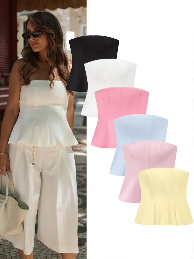 

HH 2025 Female Summer High Street Short Top Solid Backless Decorate Zipper Top Women's New Fashion Sleeveless 6-Color Tops