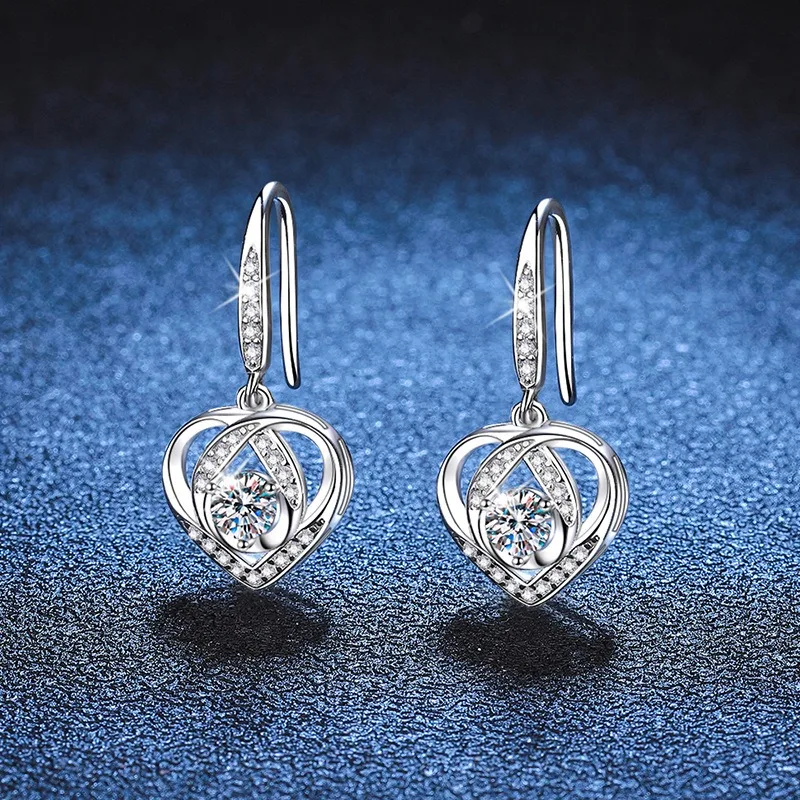 

0.6cttw D Color Moissanite Heart Drop Earrings 925 Sterling Silver Fine Jewelry Bling Diamond Dangle Earrings Platinum Plated