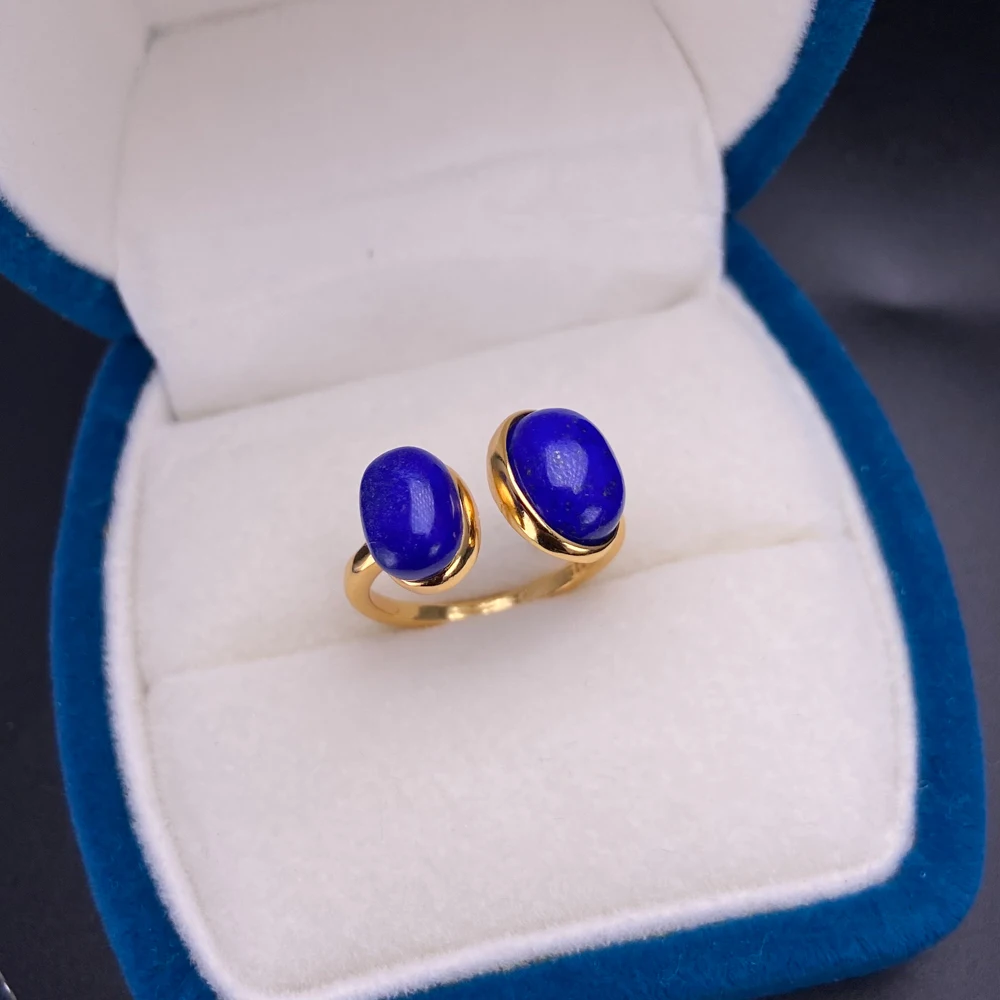 Trendy Natural Malachite Rings Sterling 925 Silver 18K Yellow Gold Lapis Moss Agate Kyanite Amazonite for Women Party Jewelry - view 6
