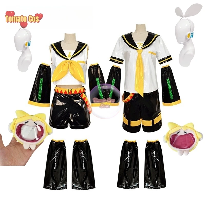 Fantasia de Cosplay de Kagamine Len e Rin, Uniforme com Mangas e Leggings, Headwear para Comic Con, Roupas