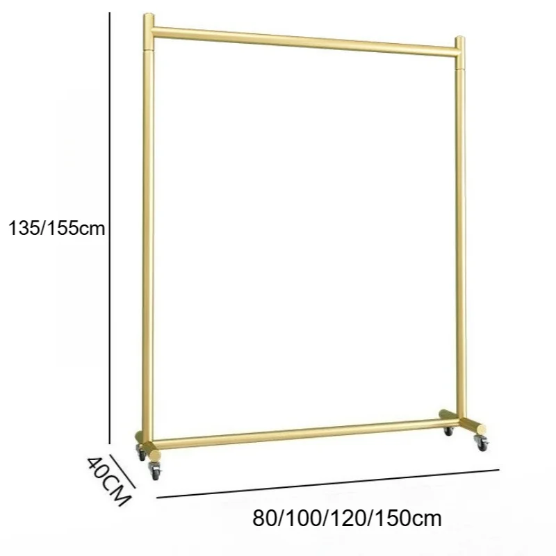 Moderner, schlichter Kleiderständer mit Rollen, goldfarben, für die Garderobe, geräuscharme Rollen, verriegelbares Design, einfache Positionierung.