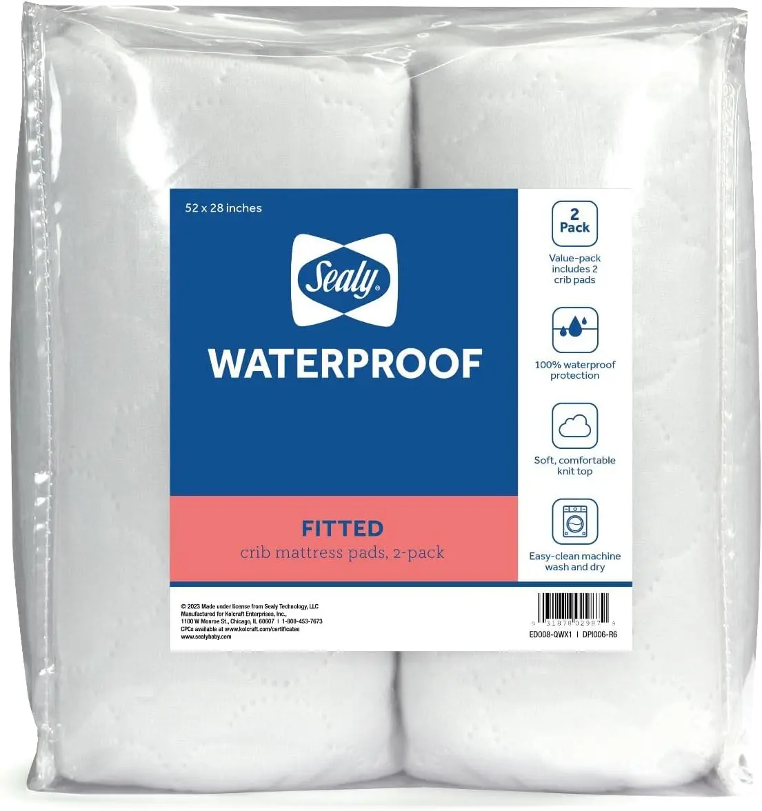 

2-Pack Waterproof Crib Mattress Protector Pad & Toddler Bed Cover, Durable Comfortable Topper, Machine Washable, 52x28" - White