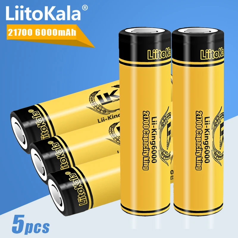 

5PCS LiitoKala King6000 3.7V 21700 6000mAh Top High-performance Rechargeable Battery for power tools and flashlight