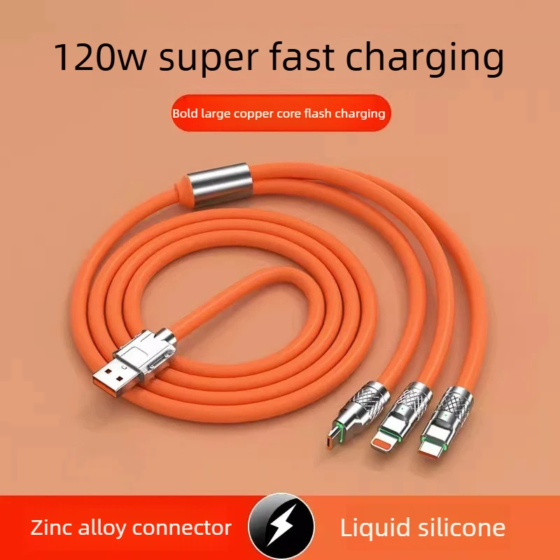 1.2M 120W 6A Super Fast Charging C Type Cable For Samsung Huawei Xiaomi Phone Charger Micro 3 in 1 USB Wire iPhone Charging Line