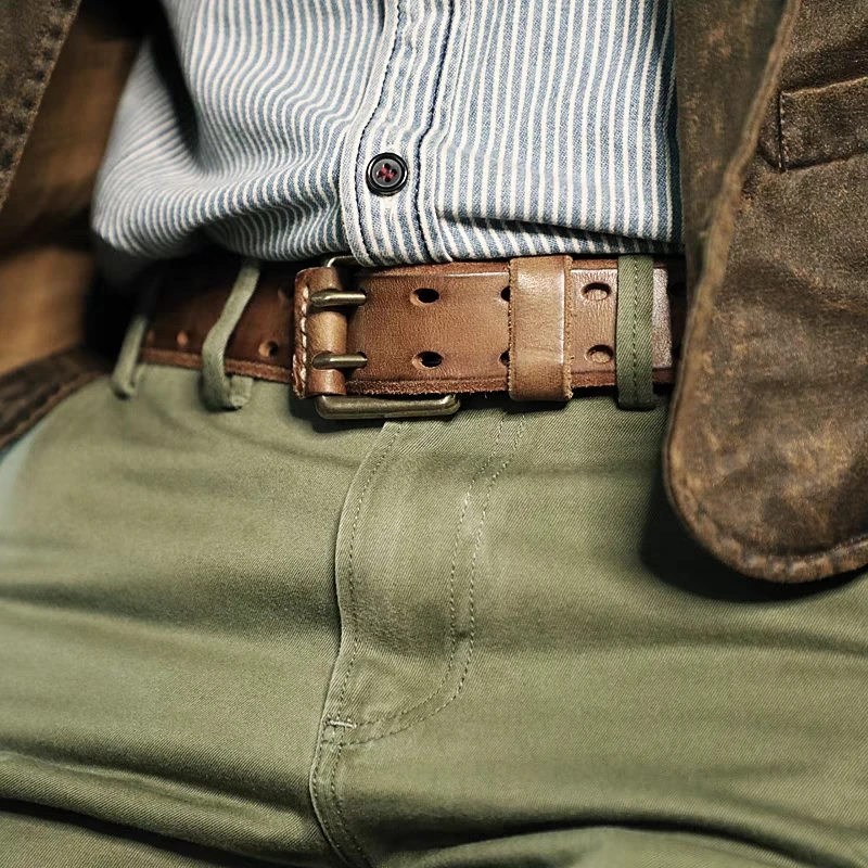 Cinturón de cuero de vaca de 3,8 cm para hombre, diseño de hebilla de cobre, informal, Retro, de lujo, de dos garras