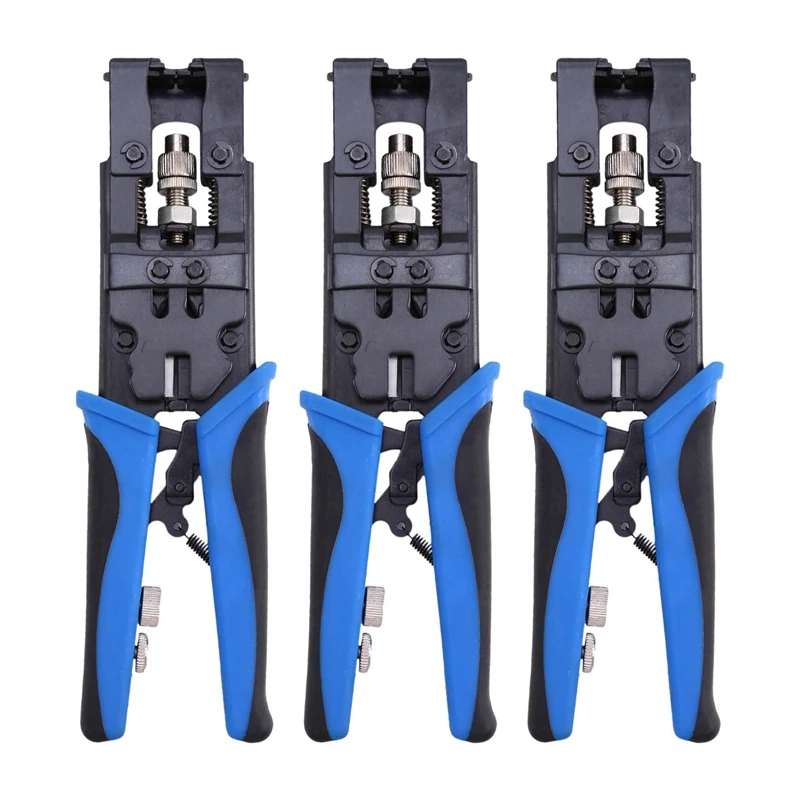 

3Pc Durable Coax Compression Crimper Tool BNC/RCA/F Crimp Connector RG59/58/6 Cable Wire Cutter Crimping Plier