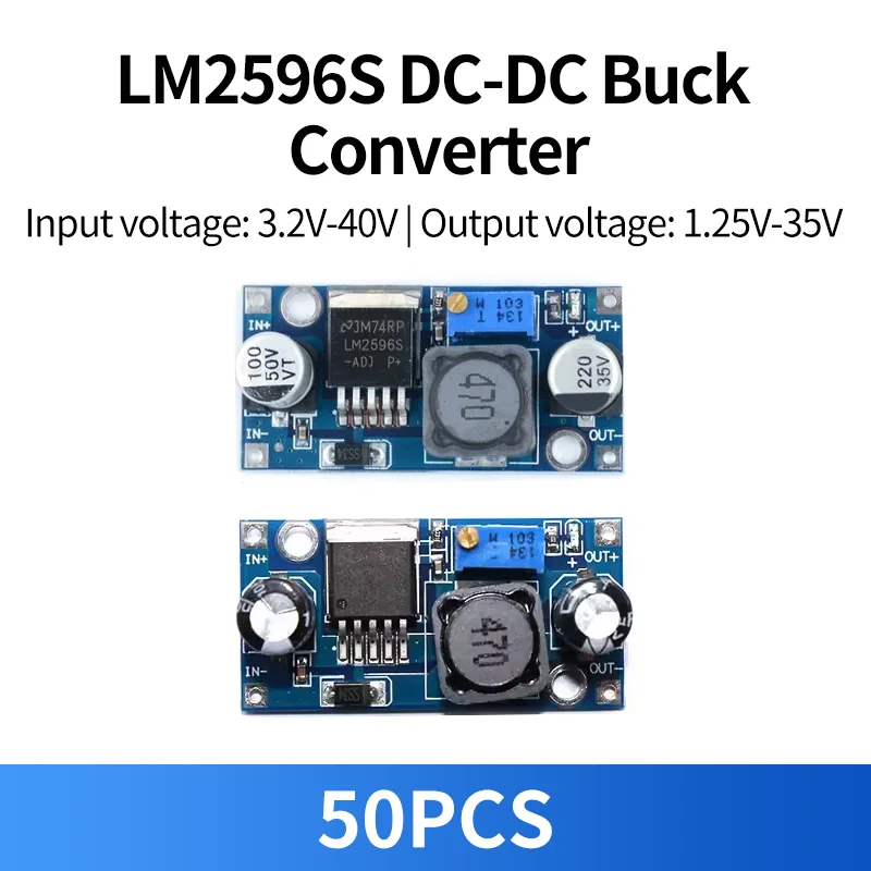 50個入り-lm2596-dc-dc降圧コンバータモジュール-3a調整可能ステップダウン電源-24v〜12v-5v-3v電圧レギュレータモジュール-lm2596s