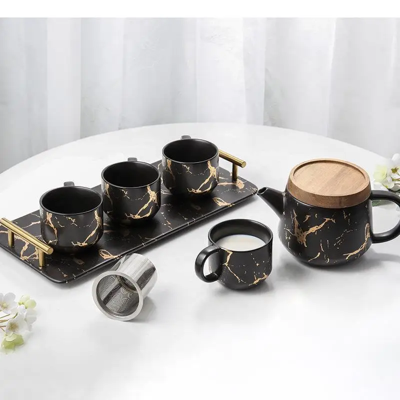 

Black Marbled Ceramic Tea Set Teaware 6-piece Set Teapot Teacup Tea Kettle Tea Tray Tea Utensils Tea Maker Tea Accessories