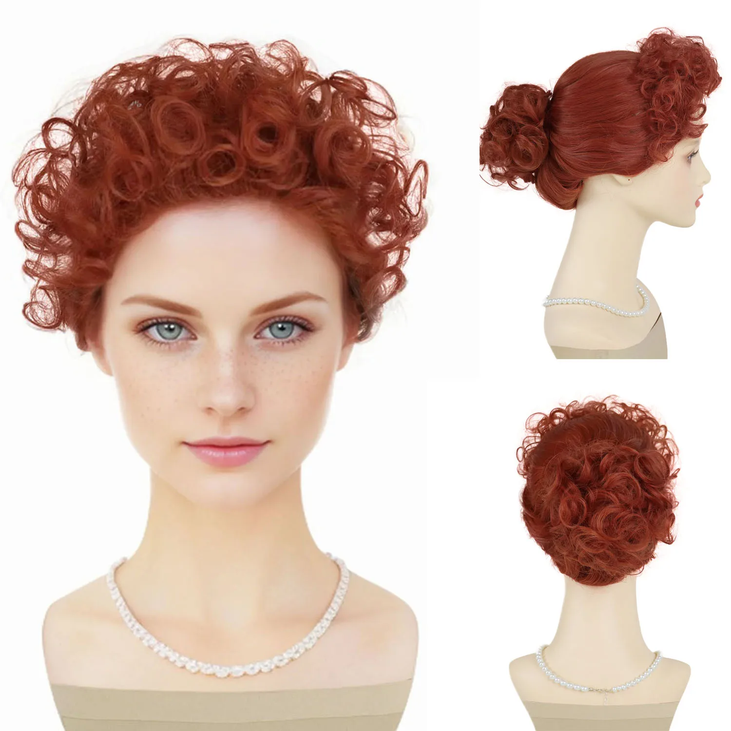 

Auburn Short Curly Synthetic Wigs for Women 1950s Retro Housewife Wig Lucy Cosplay Wig Old Lady Vintage Hair Costume Halloween
