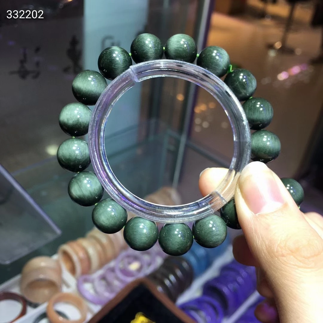 Genuine Natural Green Rutilated Quartz Clear Round Beads Bracelet 10.5mm Women Men Cat Eye Wealthy Stone Genuine AAAAAA