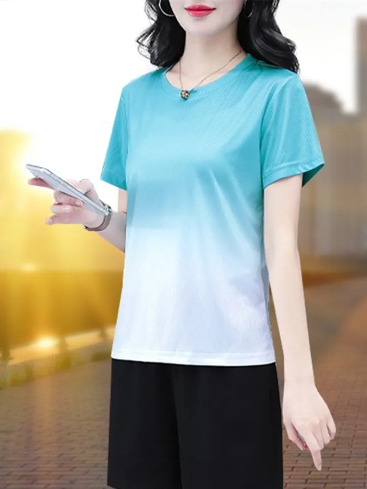 

Women's Summer 2024 Ice Silk Qui Dry Running Suit ort Sve orts Set Breathable Thin Sportswear Two Piece Casual Outfit