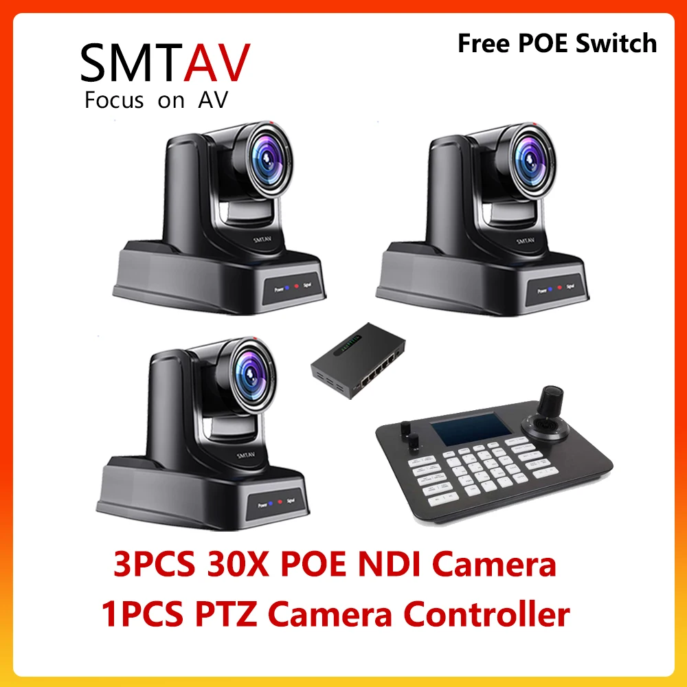 

SMTAV Church Broadcasting 3PCS SMTAV 30x POE NDI PTZ Camera and 1PCS PTZ Camera Controller support ONVIF