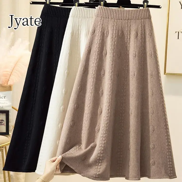 

Jyate 2024 New Autumn And Winter Woolen Knitted Skirt Women's Fashion Niche Casual High-waisted Temperament Mid-length Skirt