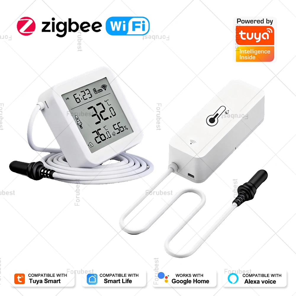 Tuya WiFi/ ZigbeeTemperature Humidity Sensor with External Probe for Smart Life App Remote Alarm System for Freezer Fish Tank