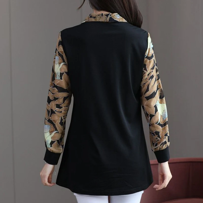 Autumn Winter New Turn-down Collar Long Sleeve Fashion Blouse Women High Street Casual Printing Pullovers Elegant Button Tops