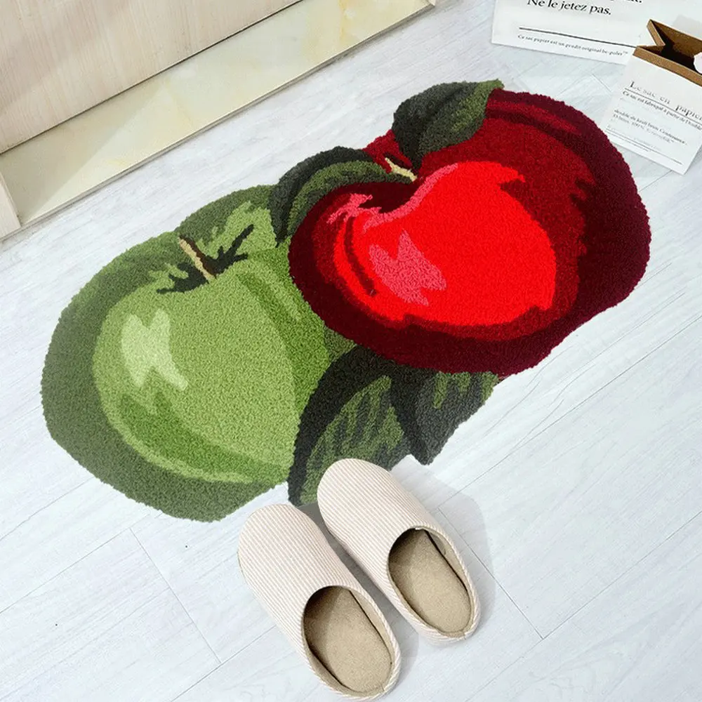 Red Green Apple Shape Rug 3D Fruit Carpet Doormat Soft Plush Anti-Slip Absorbent Bathroom Mat Living Room Home Decor