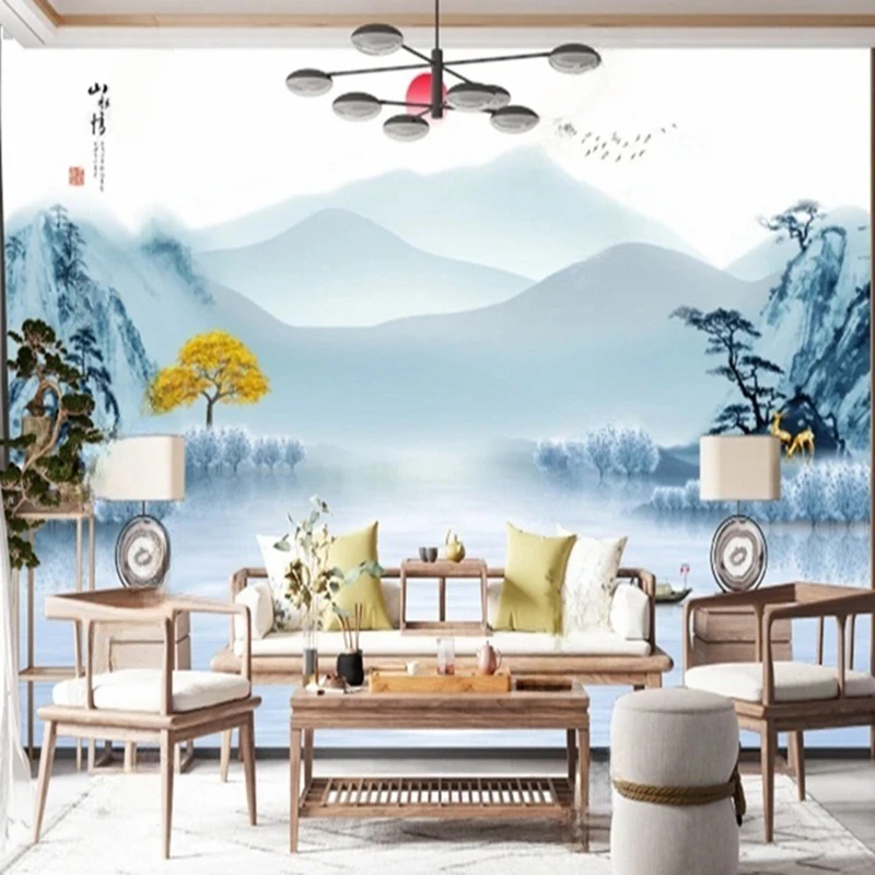 New Chinese Style Custom Photo Mural Creative Abstract Mountain Bird Nature Scenery TV Sofa Background For Living Room Office