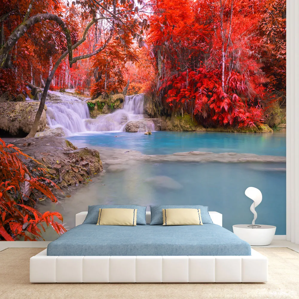 

Peel Stick Optional Photo Wallpapers for Living Room Autumn Forest Waterfall Wall Covering Papers Home Decor TV Background Print