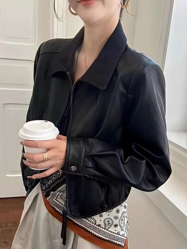 

Американская кожаная куртка на молнии для женщин, осенняя, модная, стильная, очень красивая, приталенная, с длинными рукавами