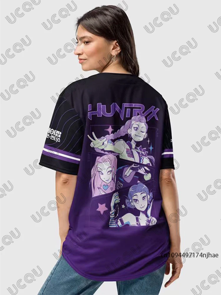 KPop Demon Hunters Derpy Tiger Maglia da baseball Coppie per donna Uomo Camicie a maniche corte con scollo a V Casual Streetwear Button Up Top