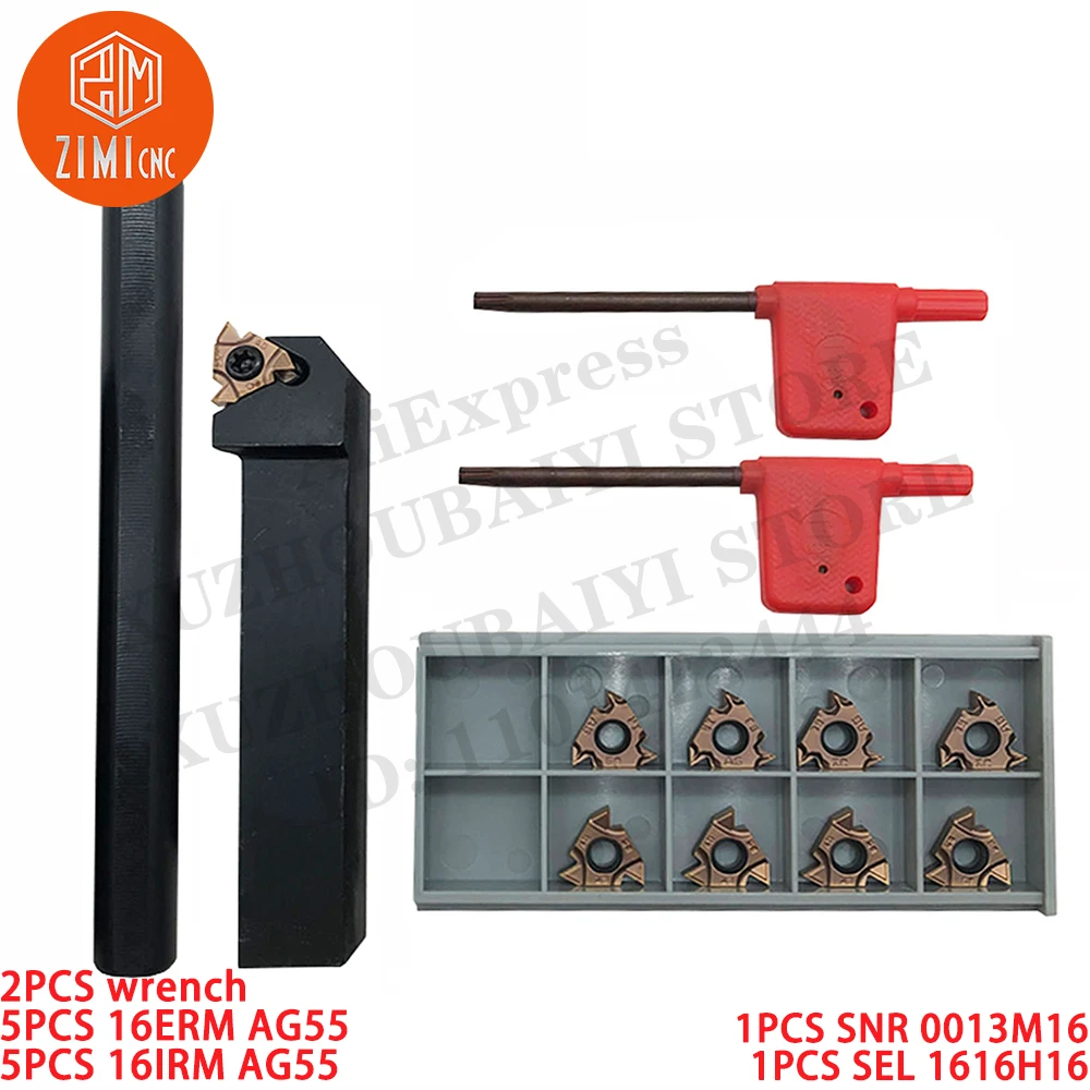 

5PCS 16ERM AG55 5PCS 16IRM AG55 threaded inserts + 1PCS SNR 0013M16 1PCS SEL 1616H16 Thread tool holder CNC Tools cutting tools