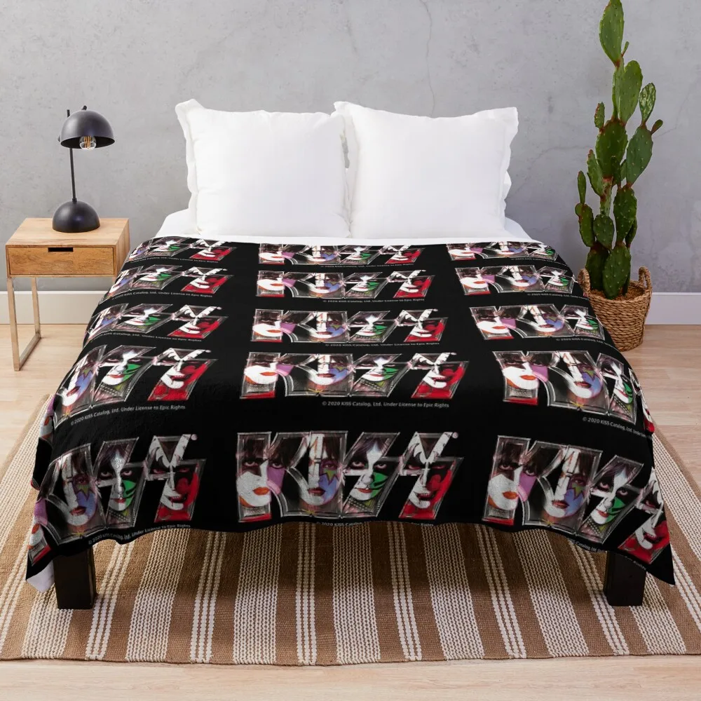 

Kiss Band Logo - All Members Faces Throw Blanket Sleeping Bag Loose Blankets