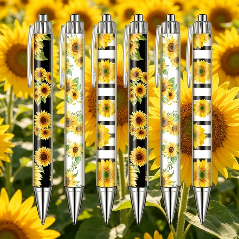 

6 PCS / 12 PCS Sunflower Theme Ballpoint Pens Office and Classroom Decorations, Stationery Sets Provide as Gifts