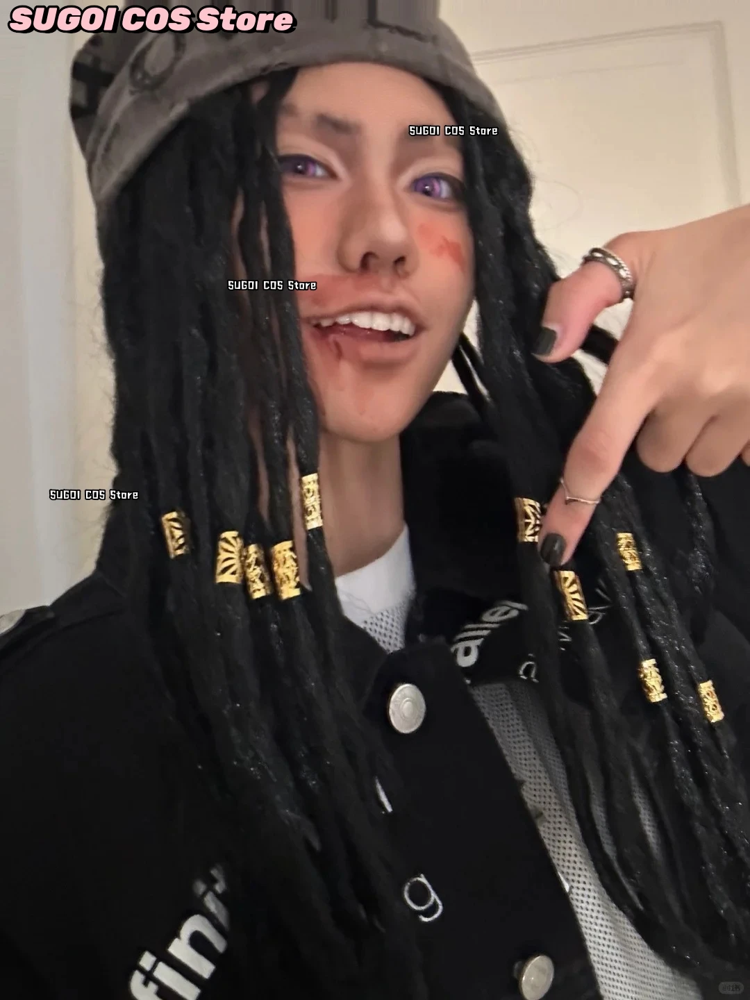 

SUGOI COS*Jabber Wongar Cosplay Anime Gachiakuta Long Black Cornrows Box Braids Cool Punk Y2K High Quality Synthetic Hair
