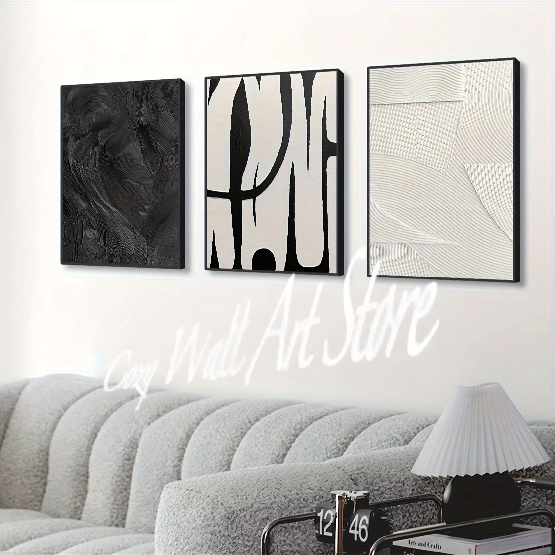 3pcs Abstract Black and White Canvas Wall Art Set Posters, Texture Paintings, Ideal Gift for Room Decoration