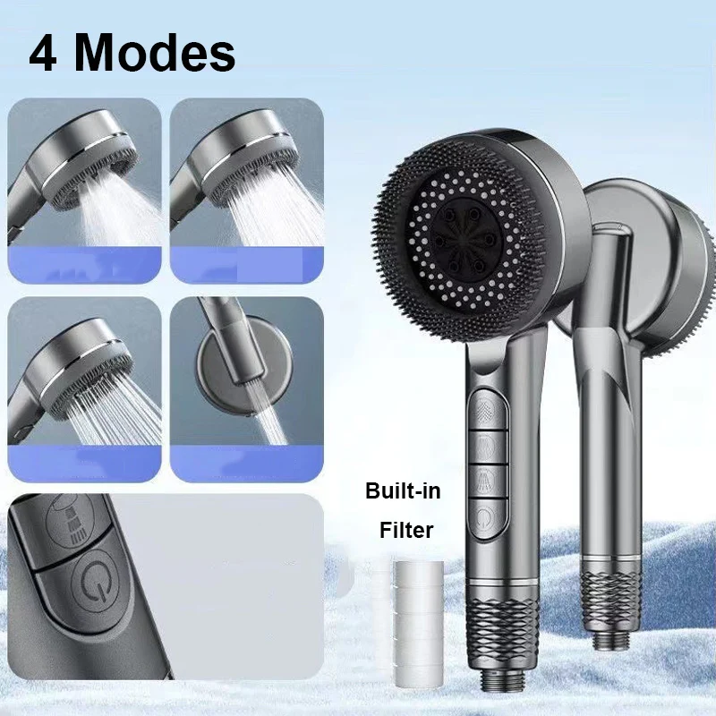 

New 4 Modes Shower Head High Pressure Showerhead with Stop Button Filter Water Massage Shower Head Bathroom Accessories