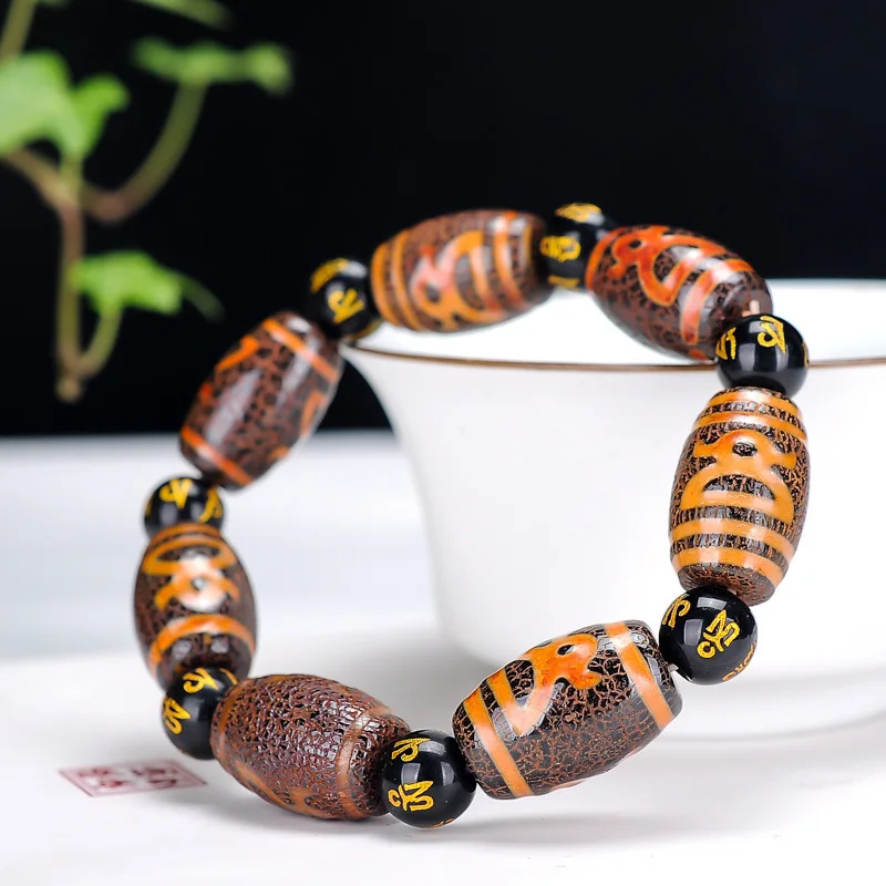 Tibet Agate - Spacer Vase Nine- Sky Three-Eye round Beads Bracelet