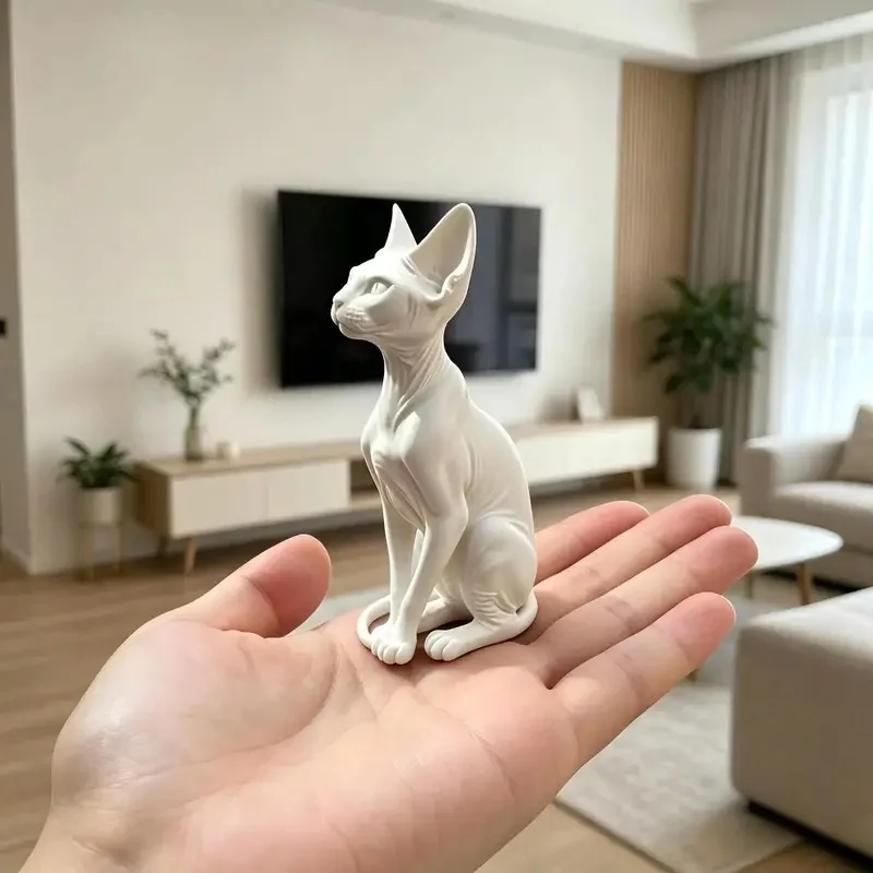 3D‑Printed Hairless Cat Figurine, Animal Sculpture Collectible, Ornament for Desk, Bookshelf and Living‑Room Shelf, Home Decor G