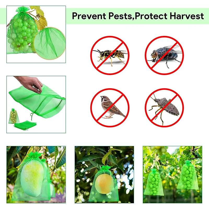 50 stks Fruit Bescherming Zakken Anti-Vogel Tuin Netting Zakken Aardbei Druiven Netje Plante Groente Netting Cover Tuin gereedschap