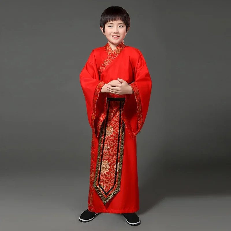 Chinese Zijden Gewaad Kostuum Boyls Kinderen Kimono Hanfu China Traditionele Vintage Etnische Studenten Krijger Dans Kostuum Hanfu Set