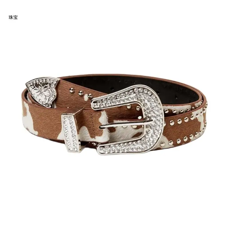 X5QE Gothic Waist Belts for Jeans Studded Belt for Punk Girls Street Impressive Jeweled Rivets Stage Street Dance