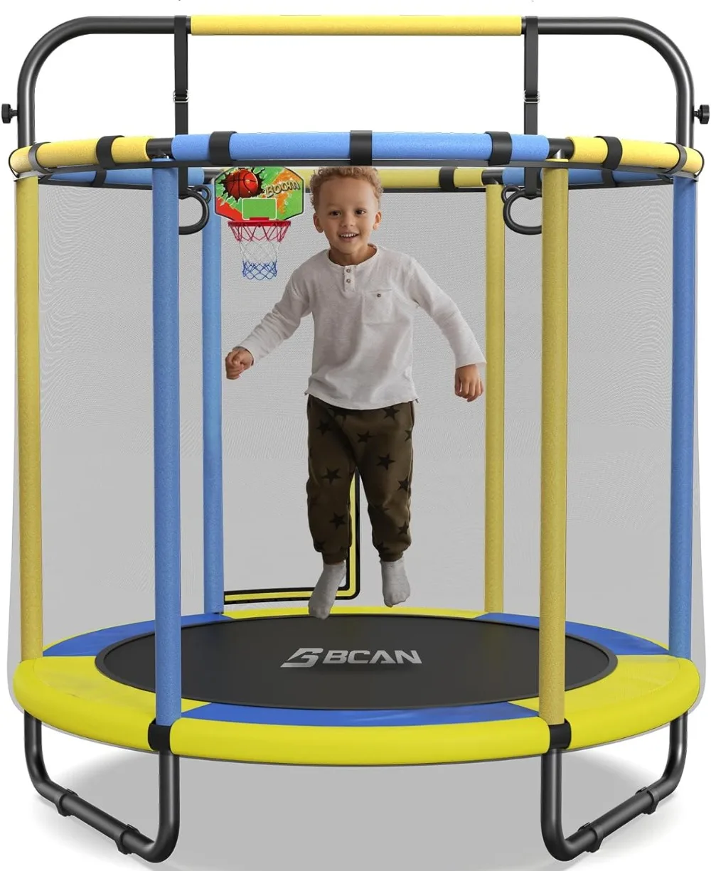 

60''/48" Mini Trampoline for Ages 1 to 8 Kid, 5FT Toddler Trampoline - Indoor/Outdoor Use with Enclosure Net, Foam Handle