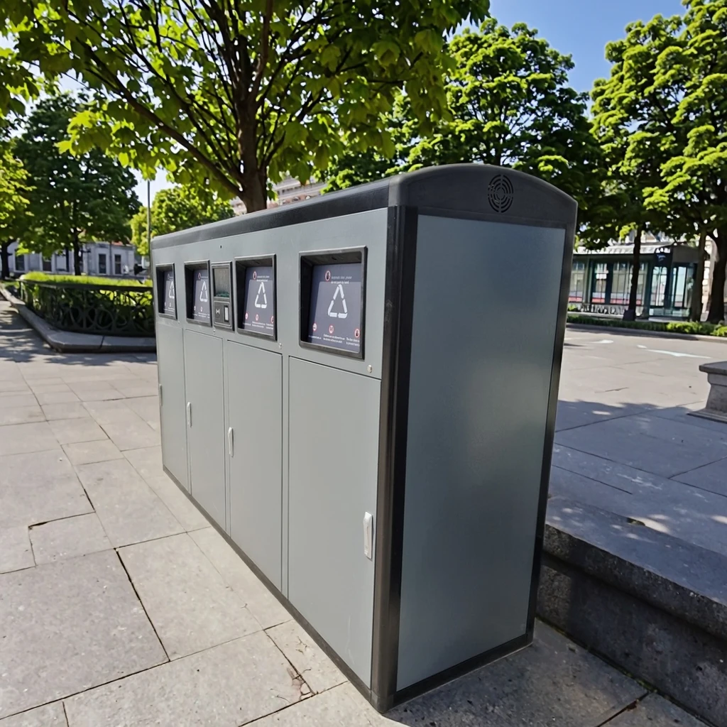 Solar Powered Smart Trash Can with Infrared Sensor Automatic Lid Environmentally Friendly Waste Bin for Park Street Bus Station