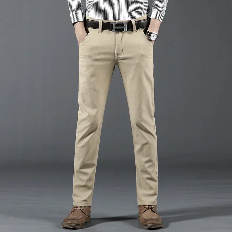 6 Colors Casual Pants Men 2022 Autumn New Business Fashion Casual Elastic Straigh Trousers Male Brand Gray White Khaki